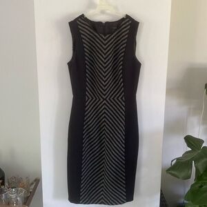 J CREW wool blend midi dress chevron stripe 0 classic work office pencil navy